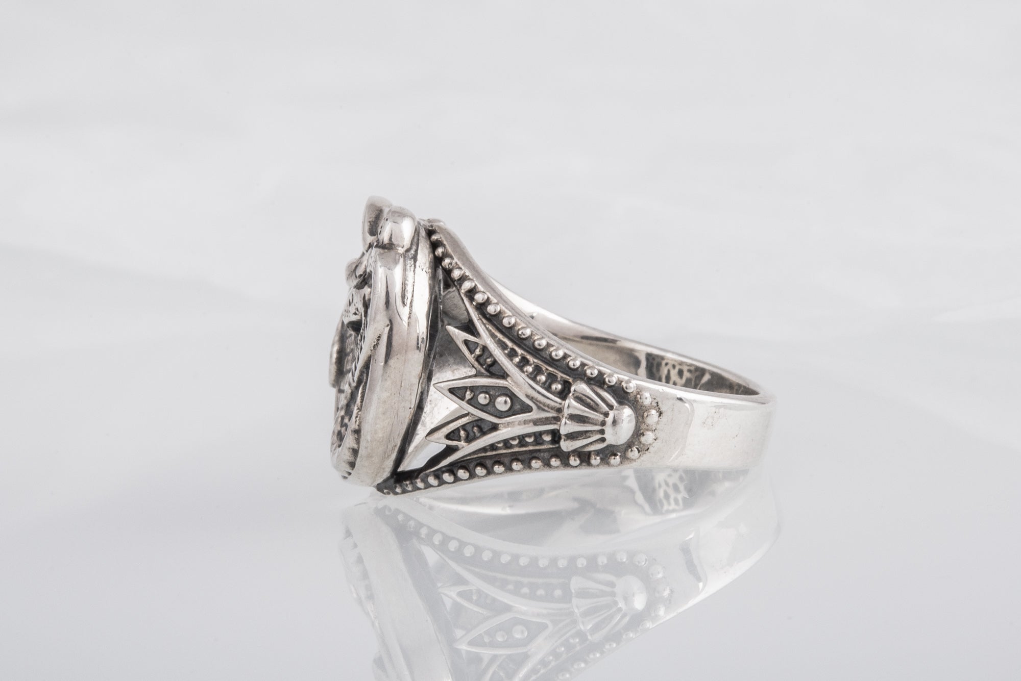 Sterling Silver Naja Haje Ring with Pyramid, Handmade Egyptian Jewelry - vikingworkshop