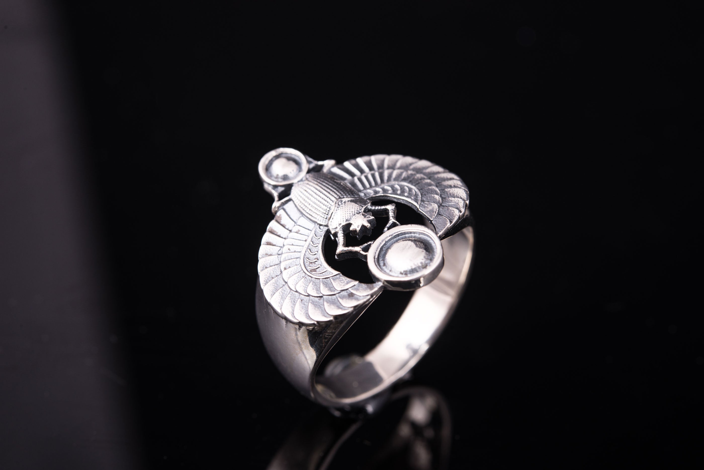 925 Silver Egypt ring with Scarabeus and Horus wings, Unique Handmade Jewelry - vikingworkshop