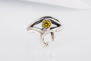 925 Silver Egypt ring Eye of Ra and Yellow gem, Unique Handmade Jewelry - vikingworkshop