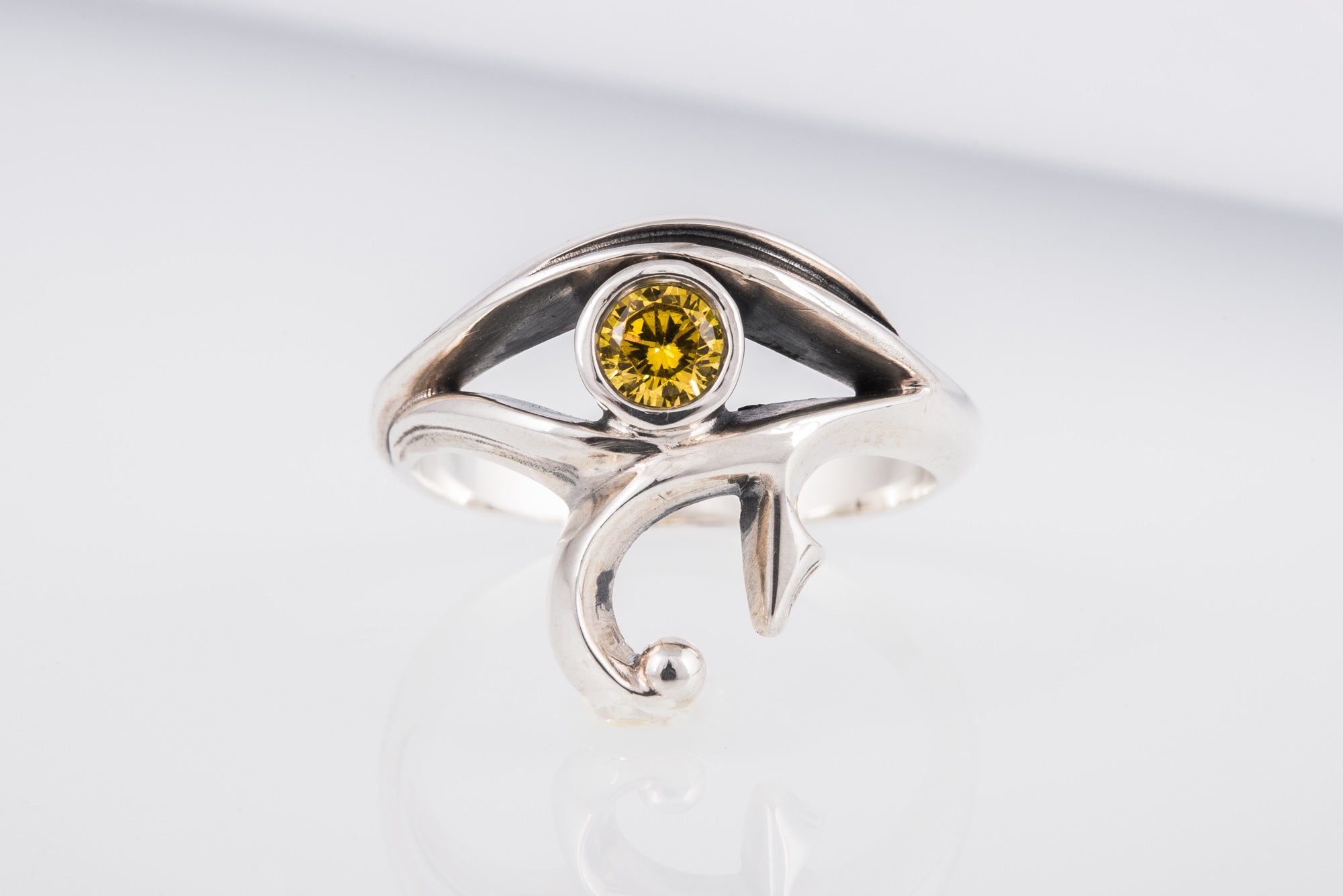 925 Silver Egypt ring Eye of Ra and Yellow gem, Unique Handmade Jewelry - vikingworkshop