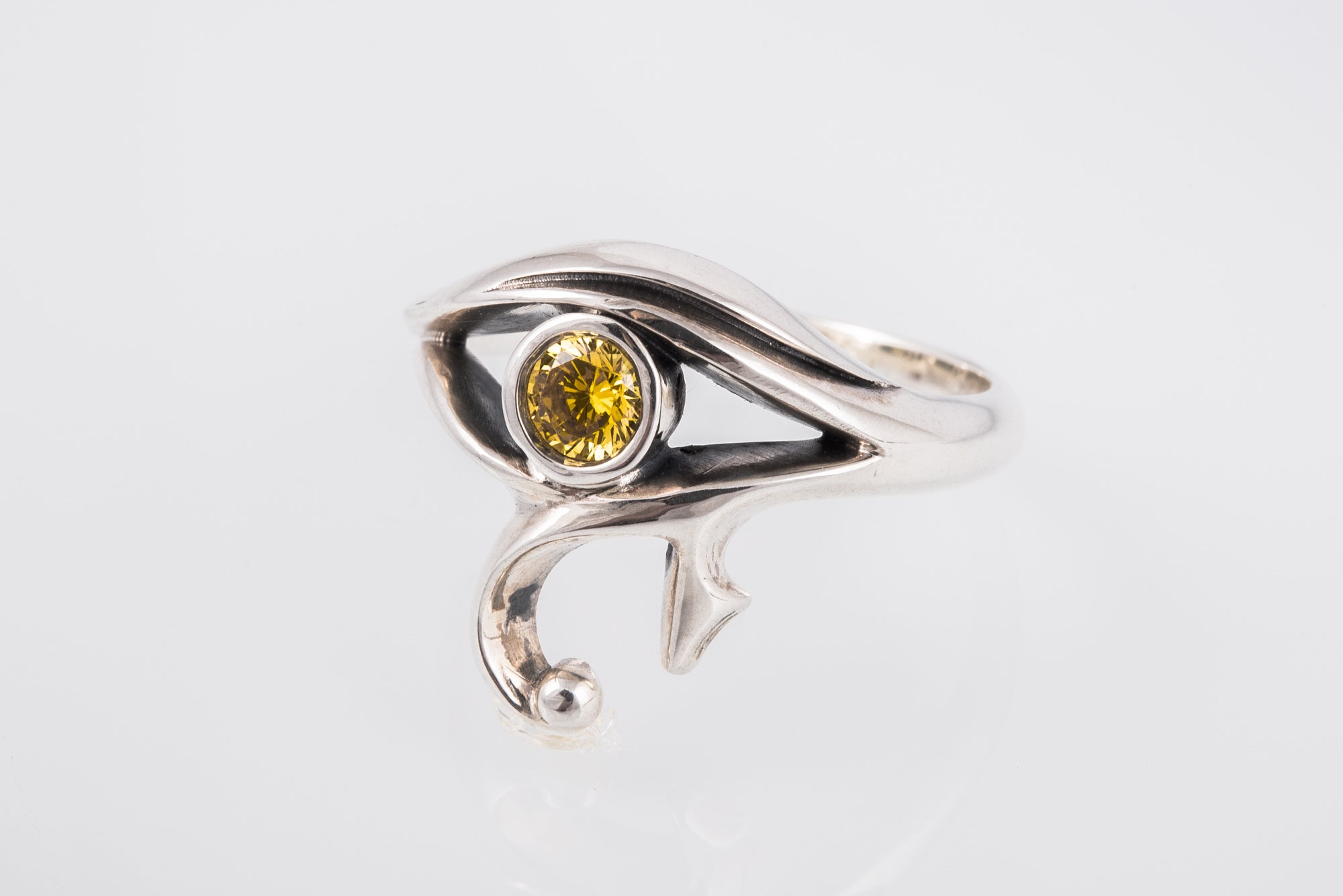 925 Silver Egypt ring Eye of Ra and Yellow gem, Unique Handmade Jewelry - vikingworkshop