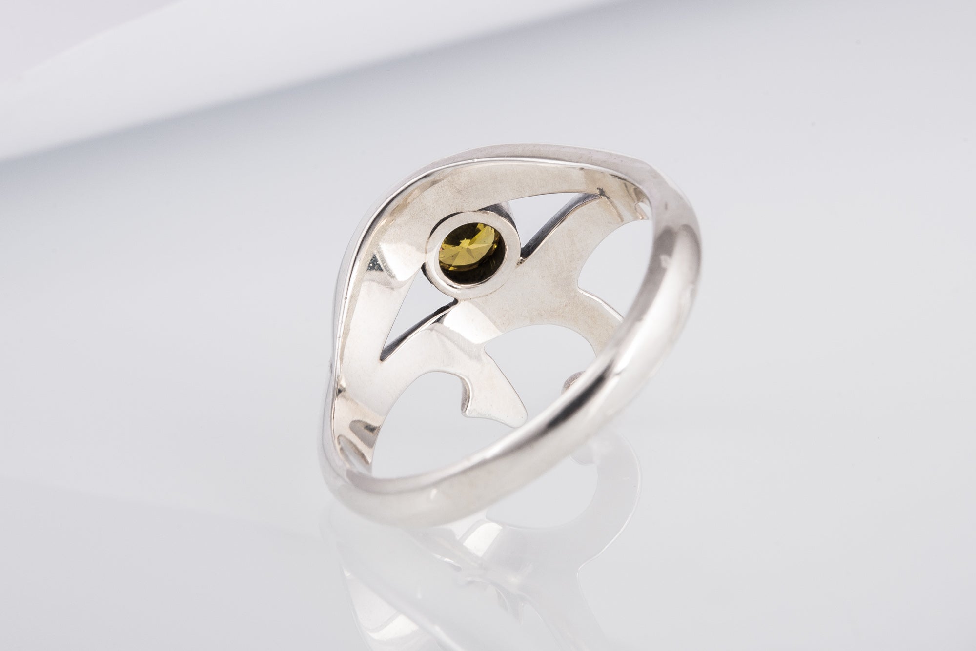 925 Silver Egypt ring Eye of Ra and Yellow gem, Unique Handmade Jewelry - vikingworkshop