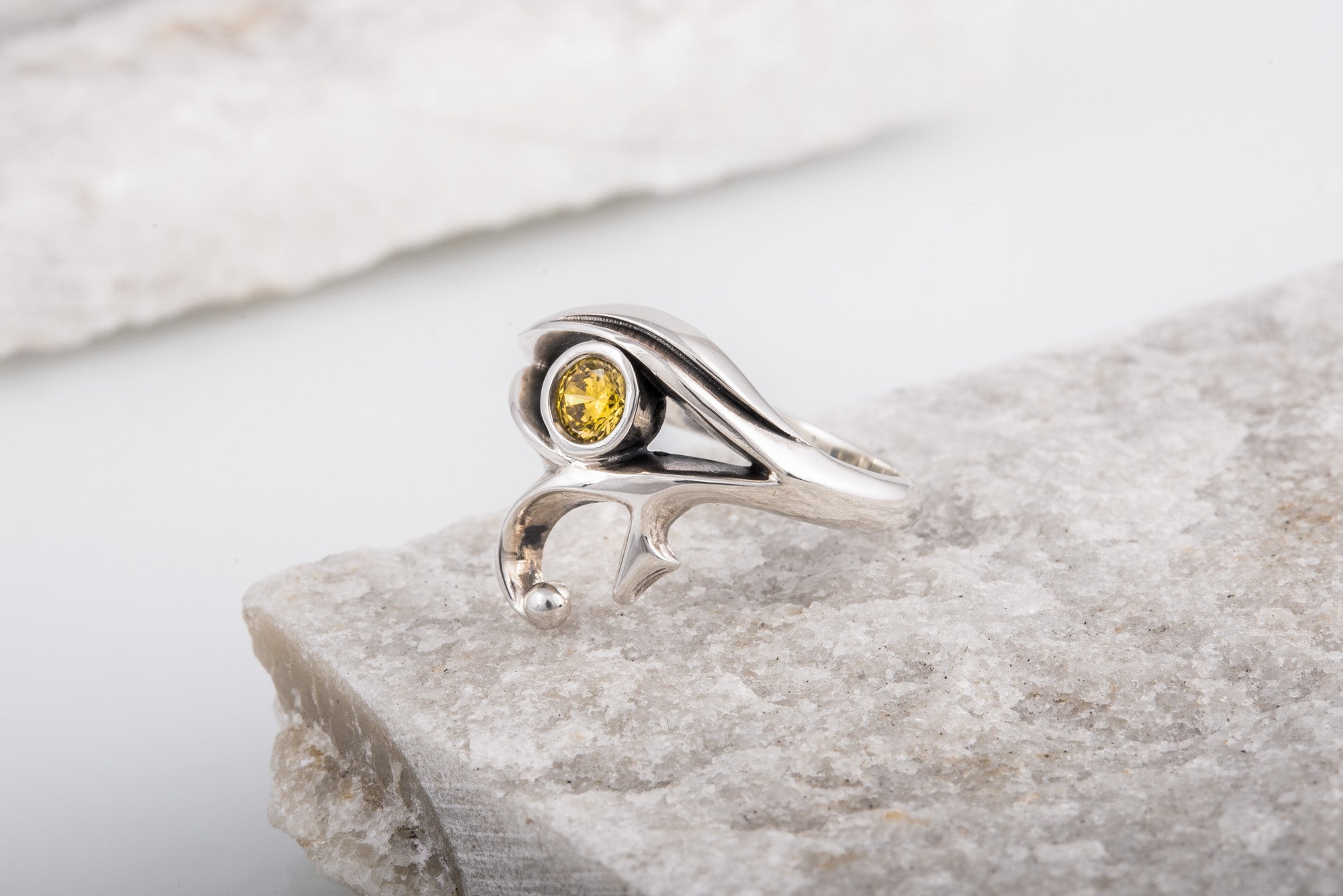 925 Silver Egypt ring Eye of Ra and Yellow gem, Unique Handmade Jewelry - vikingworkshop