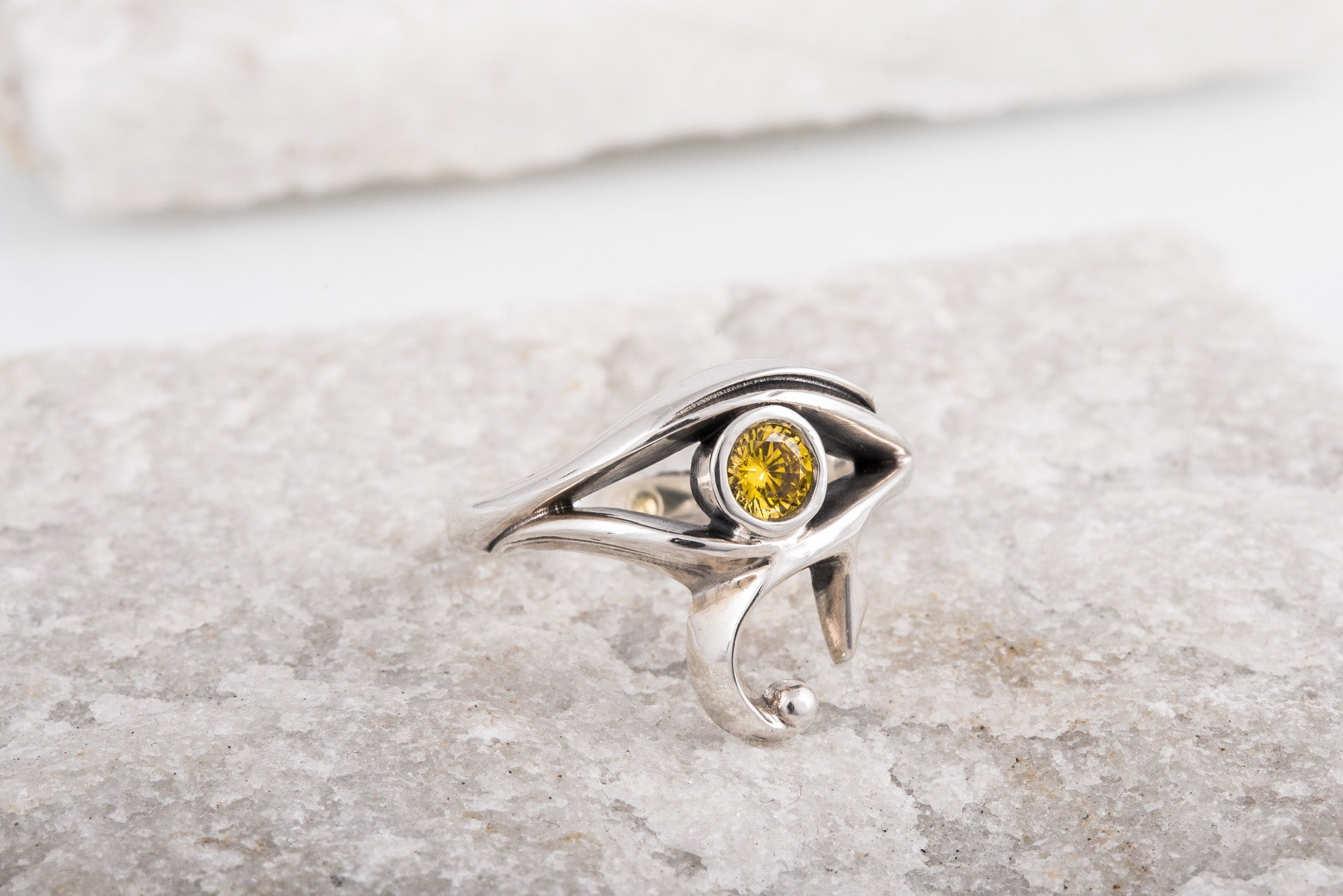 925 Silver Egypt ring Eye of Ra and Yellow gem, Unique Handmade Jewelry - vikingworkshop