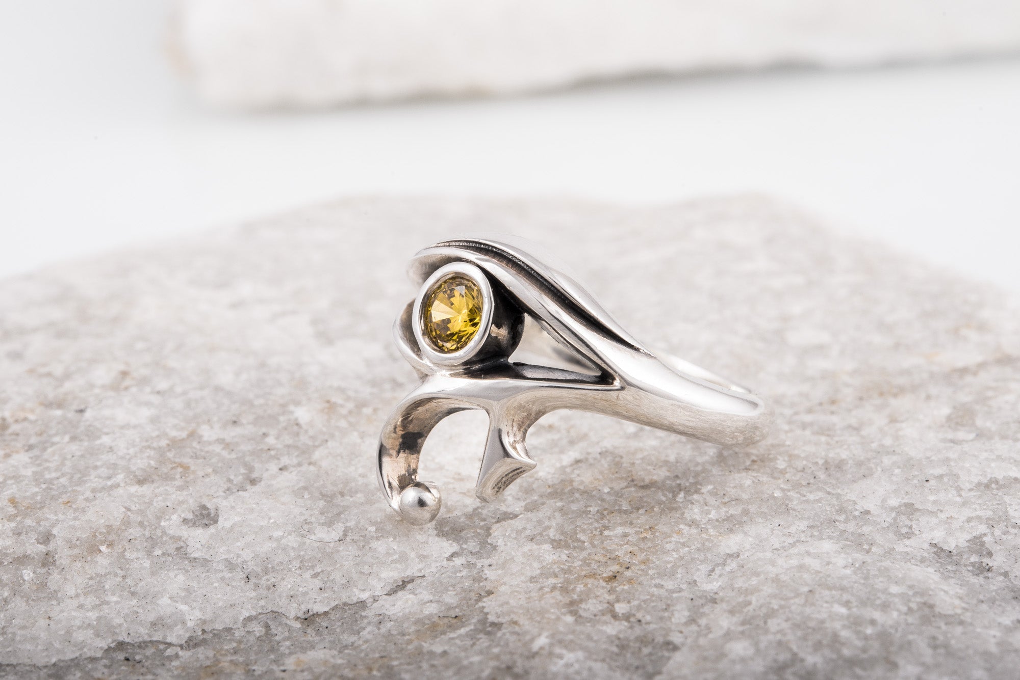 925 Silver Egypt ring Eye of Ra and Yellow gem, Unique Handmade Jewelry - vikingworkshop