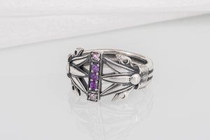 Unique Ancient Egypt ring with Lotus and purple gems, handcrafted 925 jewelry - vikingworkshop