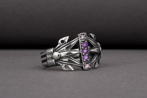 Unique Ancient Egypt ring with Lotus and purple gems, handcrafted 925 jewelry - vikingworkshop