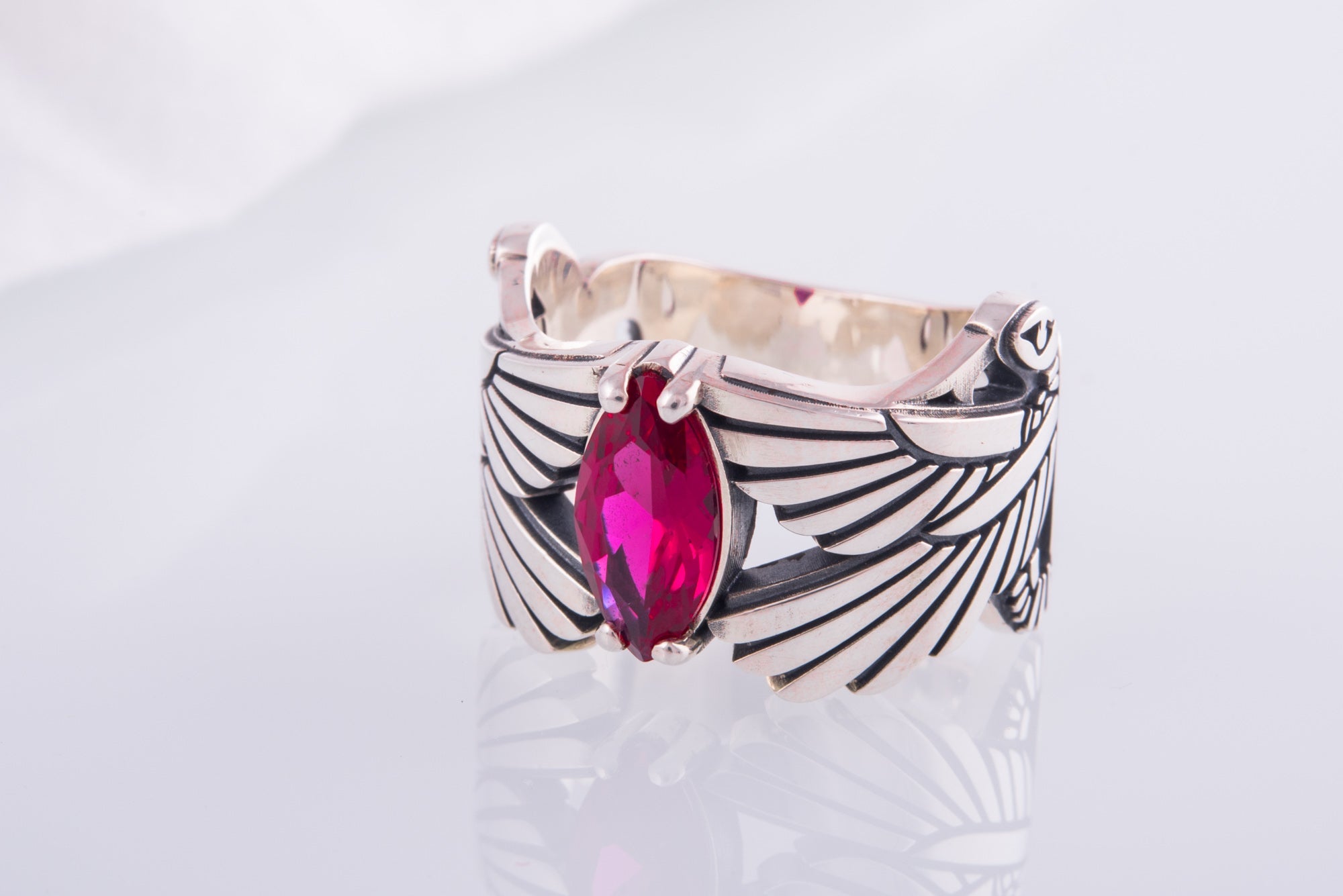 925 Silver Egypt ring with Wings and Purple Gem, Unique Handmade Jewelry - vikingworkshop