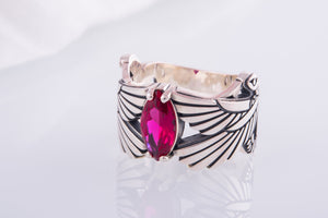 925 Silver Egypt ring with Wings and Purple Gem, Unique Handmade Jewelry - vikingworkshop