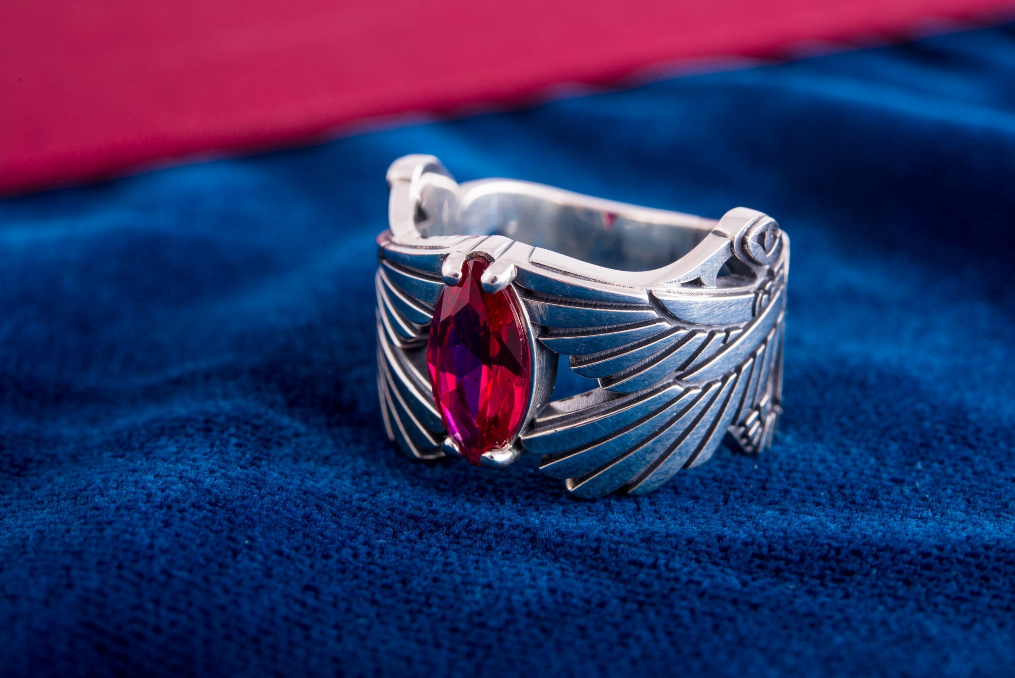 925 Silver Egypt ring with Wings and Purple Gem, Unique Handmade Jewelry - vikingworkshop