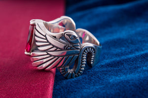 925 Silver Egypt ring with Wings and Purple Gem, Unique Handmade Jewelry - vikingworkshop