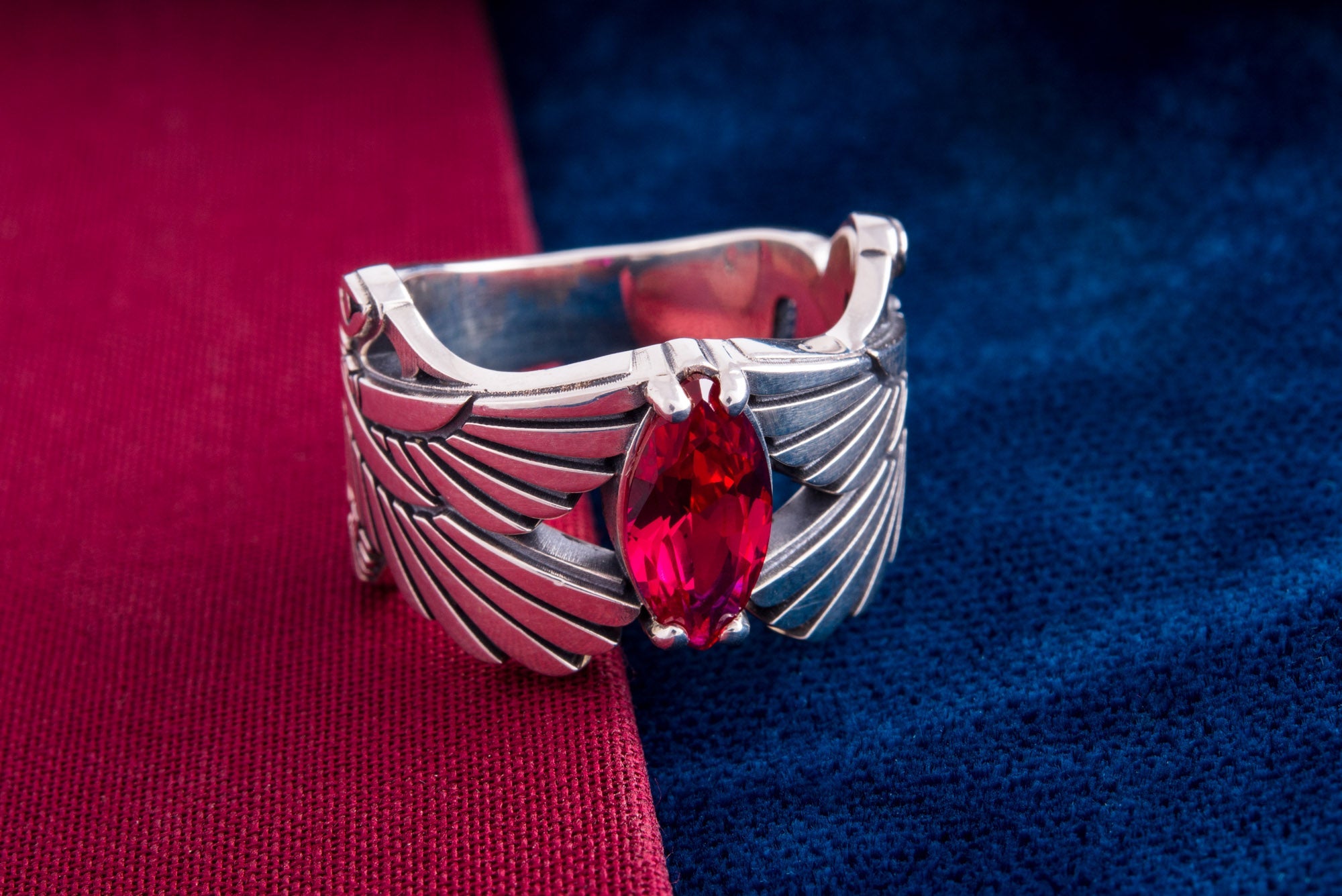 925 Silver Egypt ring with Wings and Purple Gem, Unique Handmade Jewelry - vikingworkshop