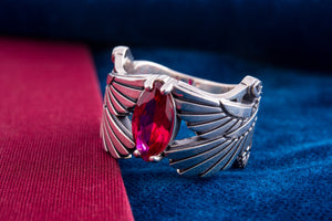 925 Silver Egypt ring with Wings and Purple Gem, Unique Handmade Jewelry - vikingworkshop