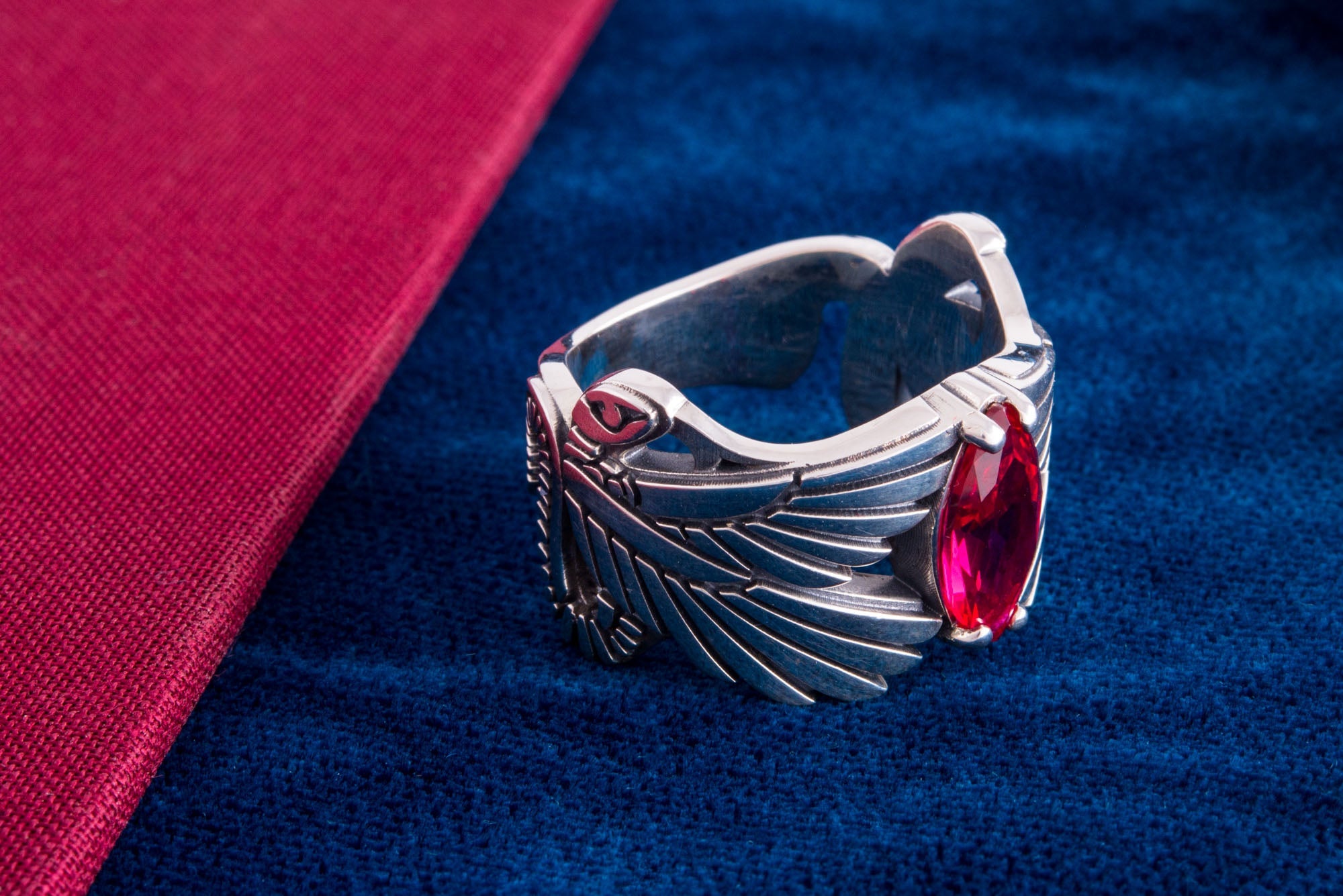 925 Silver Egypt ring with Wings and Purple Gem, Unique Handmade Jewelry - vikingworkshop