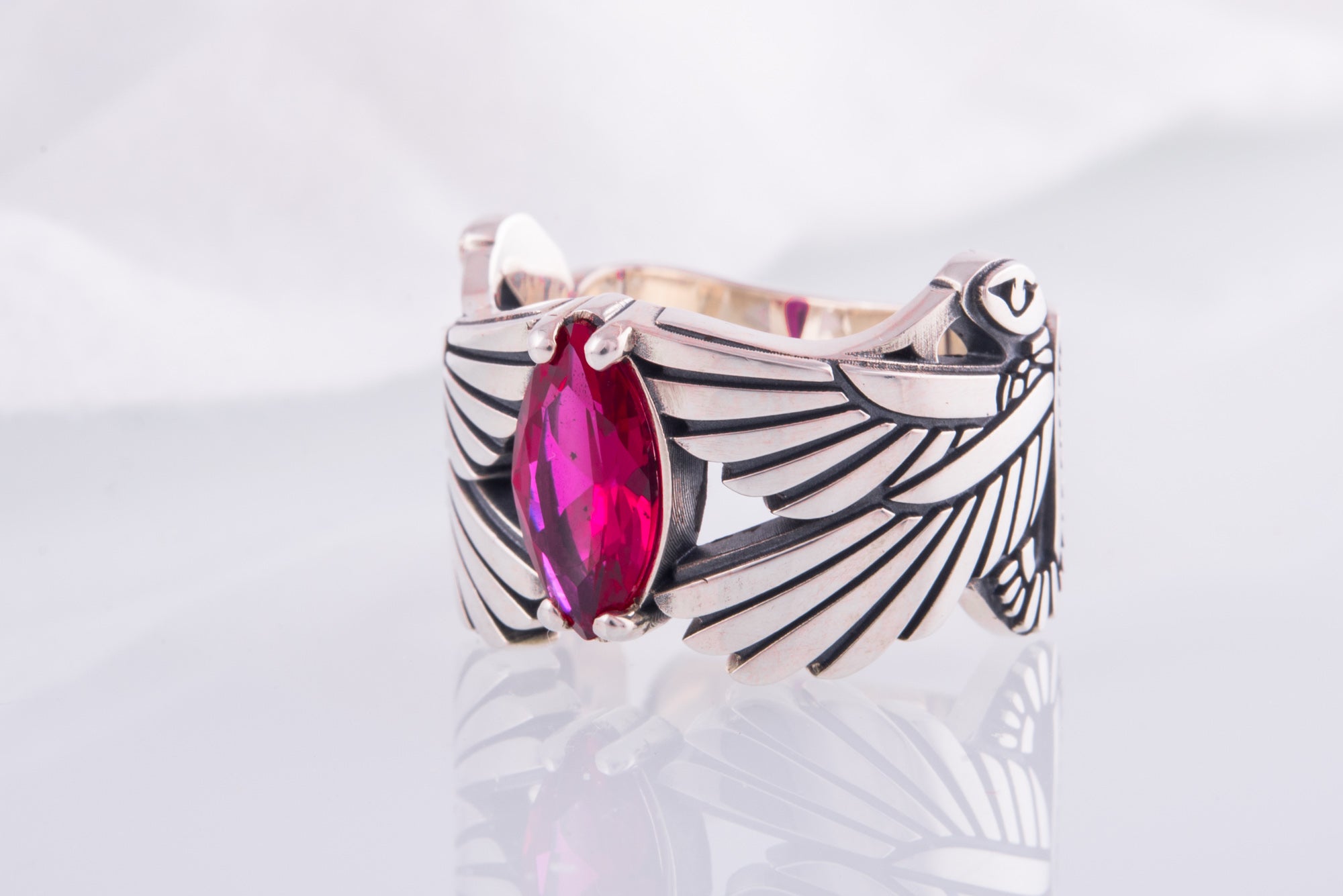 925 Silver Egypt ring with Wings and Purple Gem, Unique Handmade Jewelry - vikingworkshop