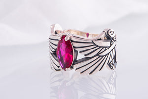 925 Silver Egypt ring with Wings and Purple Gem, Unique Handmade Jewelry - vikingworkshop