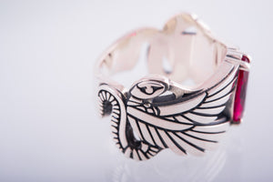 925 Silver Egypt ring with Wings and Purple Gem, Unique Handmade Jewelry - vikingworkshop