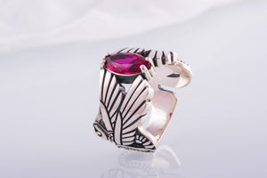 925 Silver Egypt ring with Wings and Purple Gem, Unique Handmade Jewelry - vikingworkshop