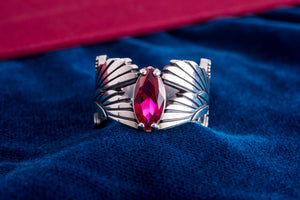 925 Silver Egypt ring with Wings and Purple Gem, Unique Handmade Jewelry - vikingworkshop