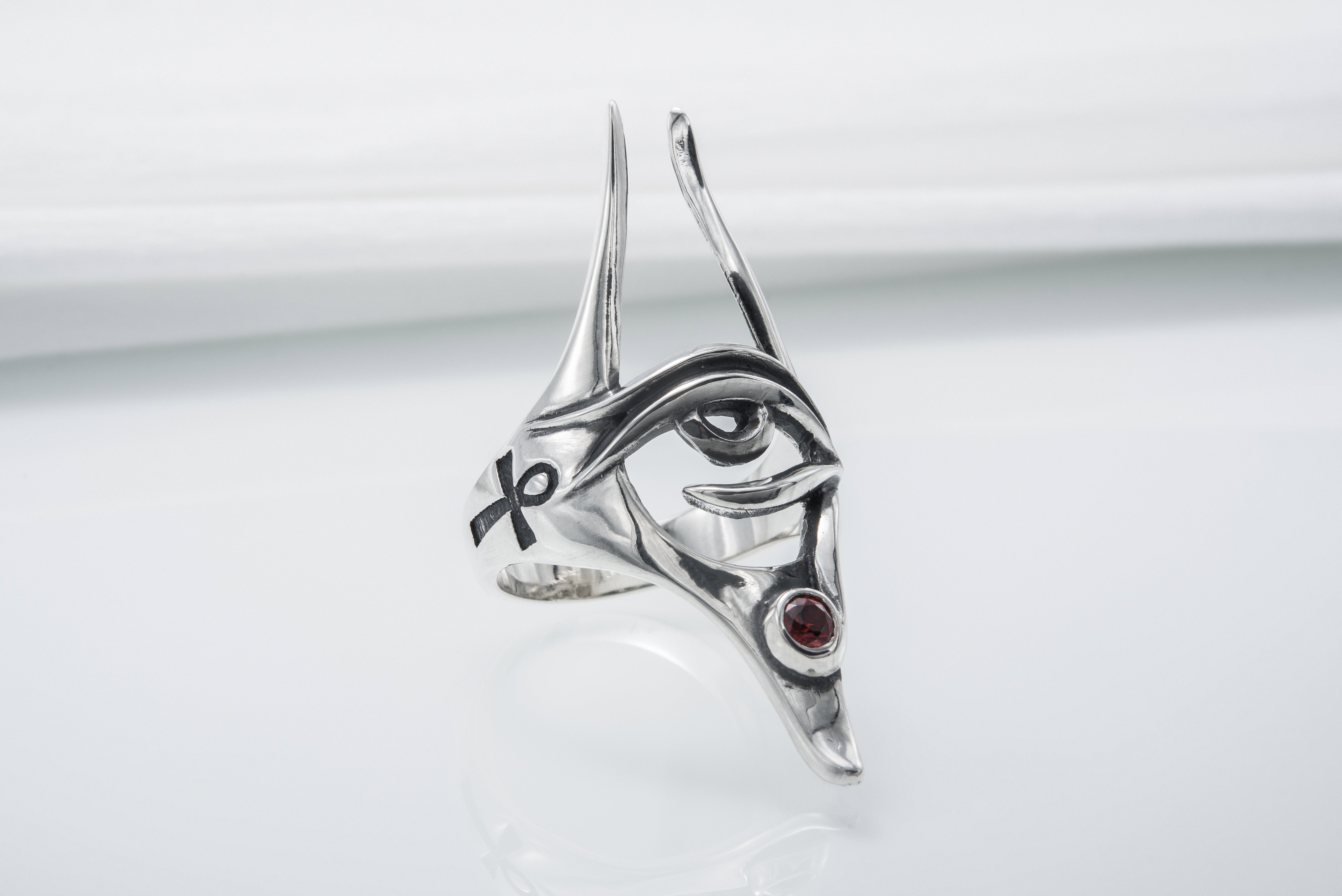 Sterling Silver Anubis Ring with Eye of Horus, Handmade Egypt Jewelry - vikingworkshop