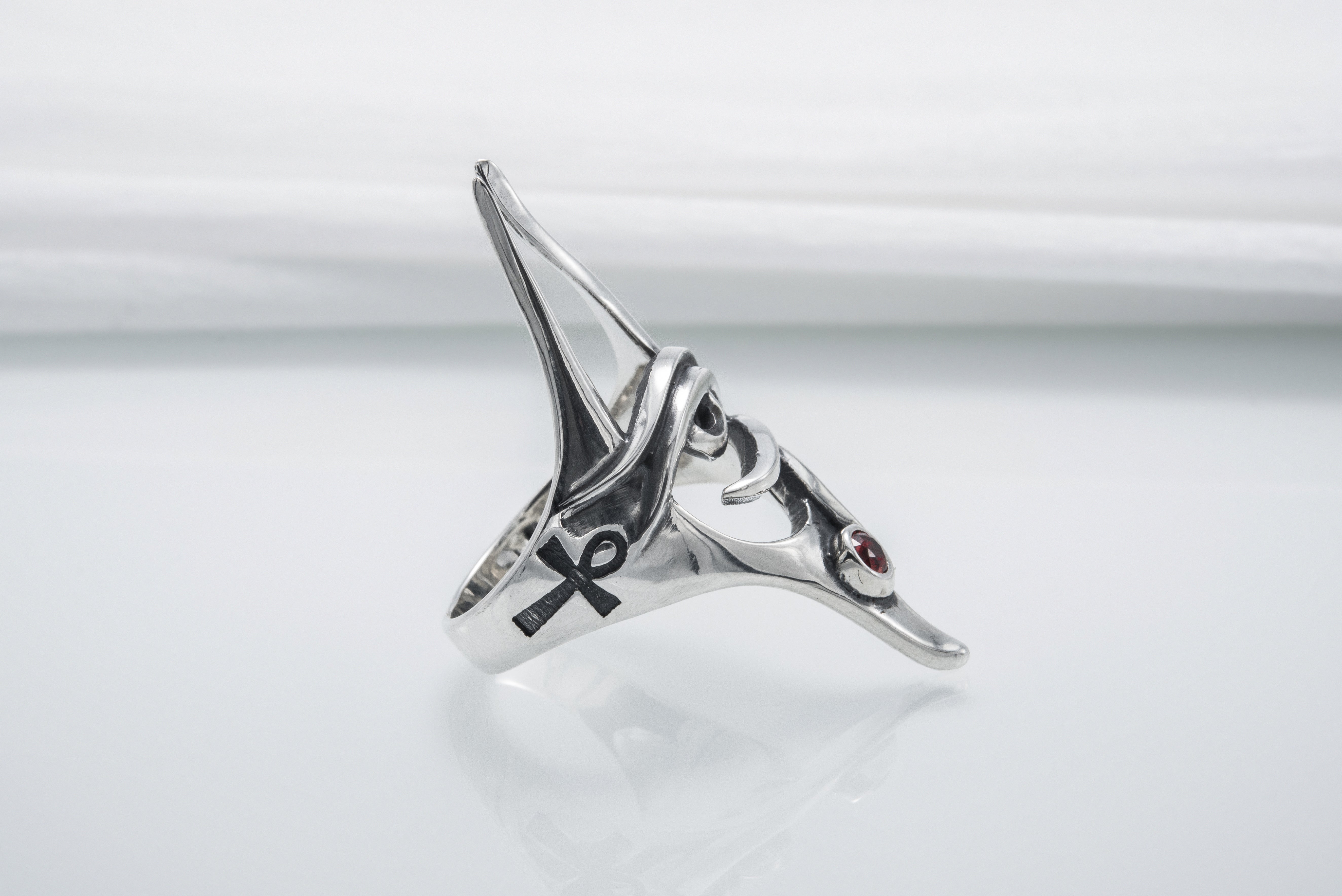 Sterling Silver Anubis Ring with Eye of Horus, Handmade Egypt Jewelry - vikingworkshop