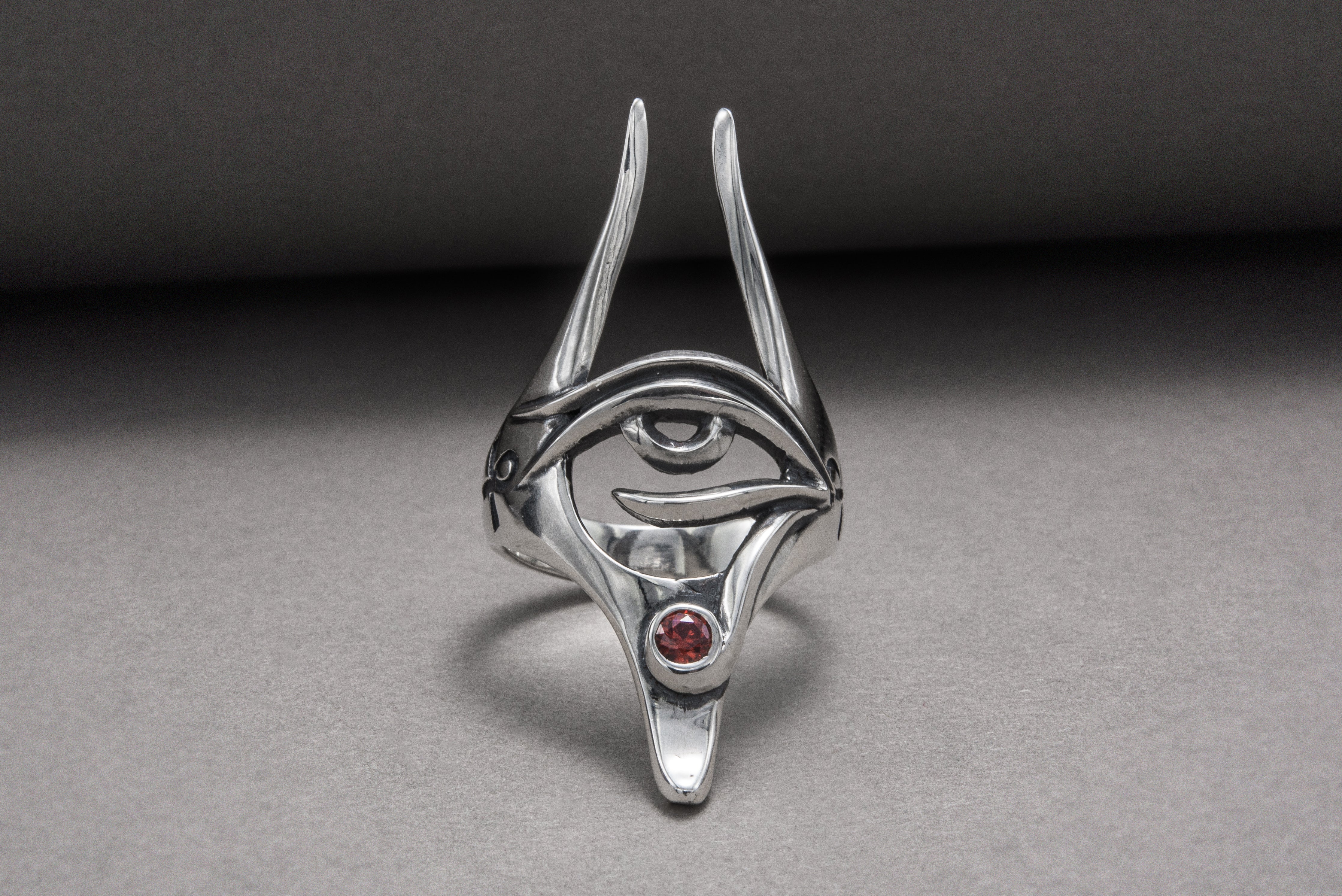 Sterling Silver Anubis Ring with Eye of Horus, Handmade Egypt Jewelry - vikingworkshop