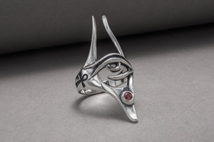 Sterling Silver Anubis Ring with Eye of Horus, Handmade Egypt Jewelry - vikingworkshop