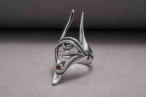 Sterling Silver Anubis Ring with Eye of Horus, Handmade Egypt Jewelry - vikingworkshop