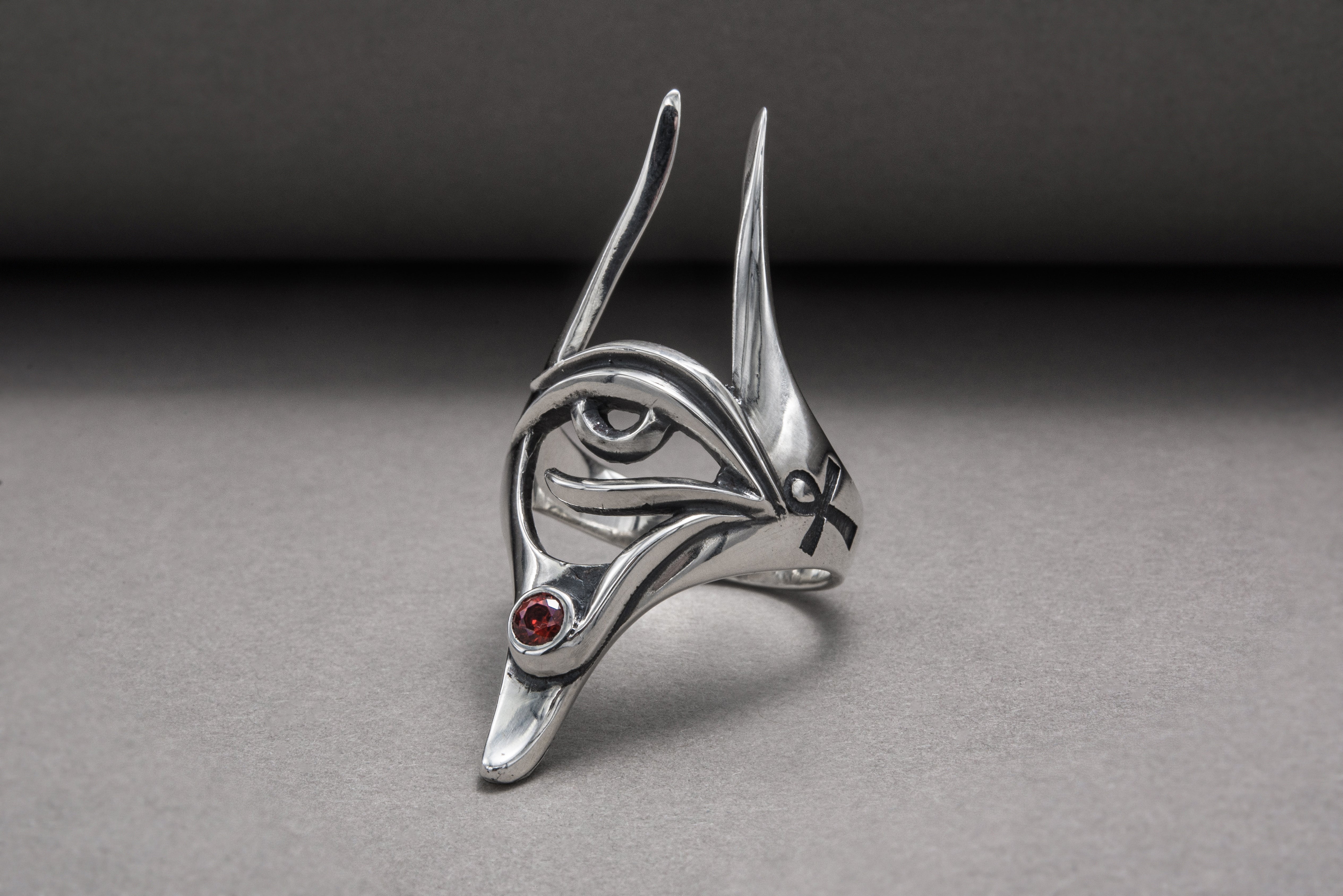 Sterling Silver Anubis Ring with Eye of Horus, Handmade Egypt Jewelry - vikingworkshop