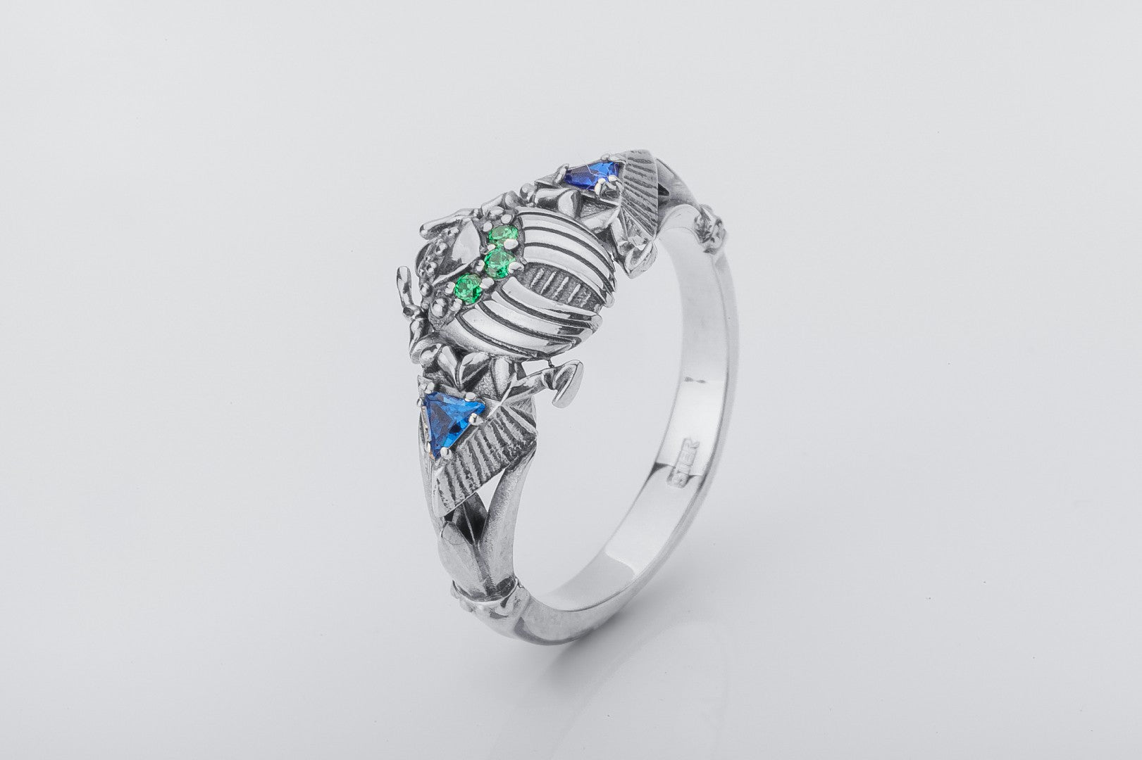 Scarab Egyptian Ring with Gems, 925 silver - vikingworkshop