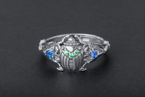 Scarab Egyptian Ring with Gems, 925 silver - vikingworkshop