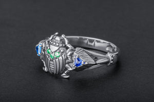 Scarab Egyptian Ring with Gems, 925 silver - vikingworkshop