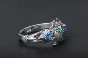 Scarab Egyptian Ring with Gems, 925 silver - vikingworkshop