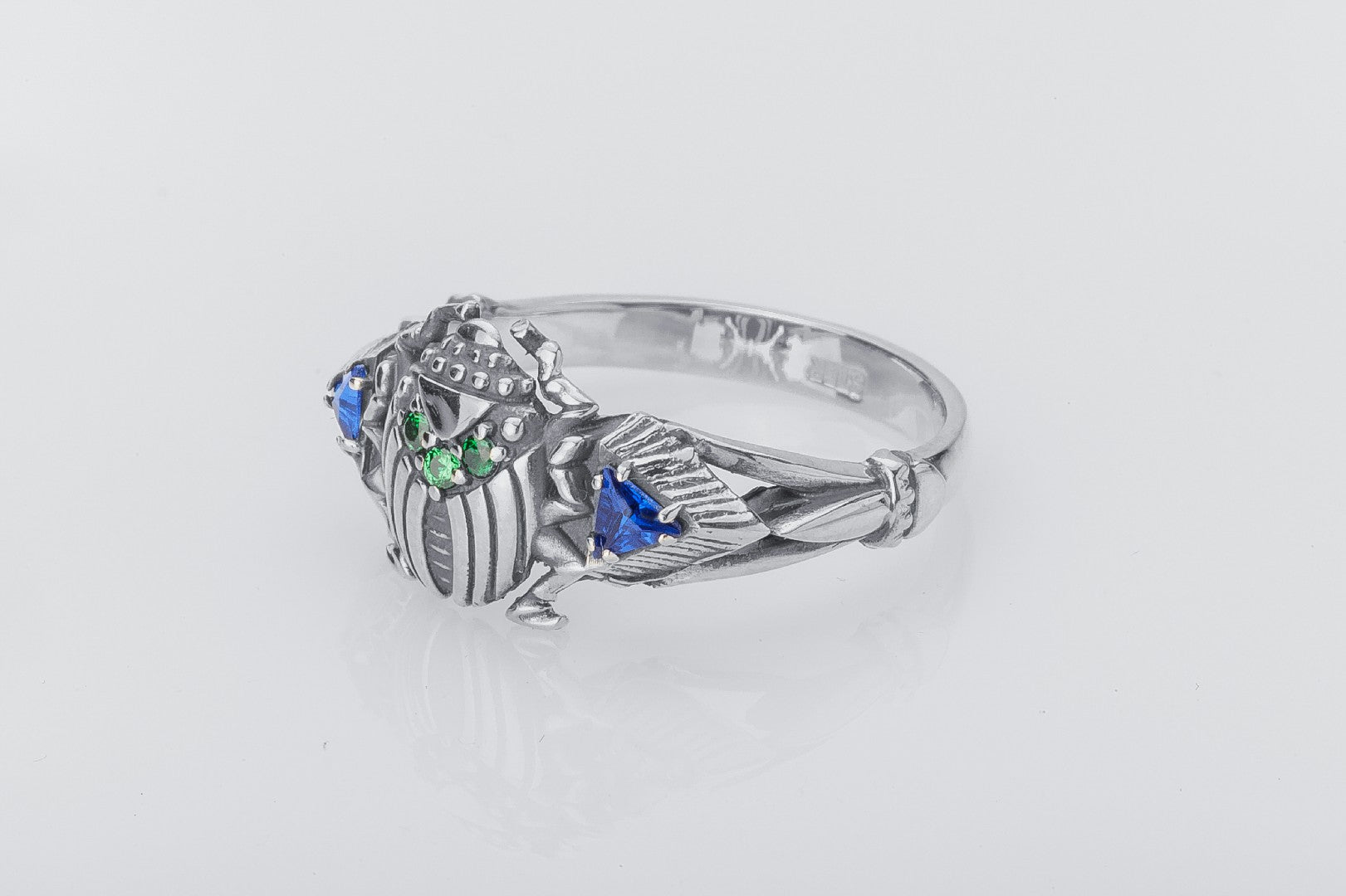 Scarab Egyptian Ring with Gems, 925 silver - vikingworkshop