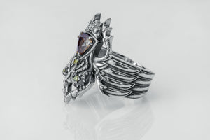 Egyptian Scarab Statement Ring with Gem, 925 silver - vikingworkshop