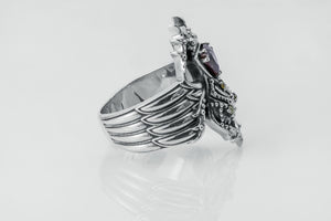 Egyptian Scarab Statement Ring with Gem, 925 silver - vikingworkshop