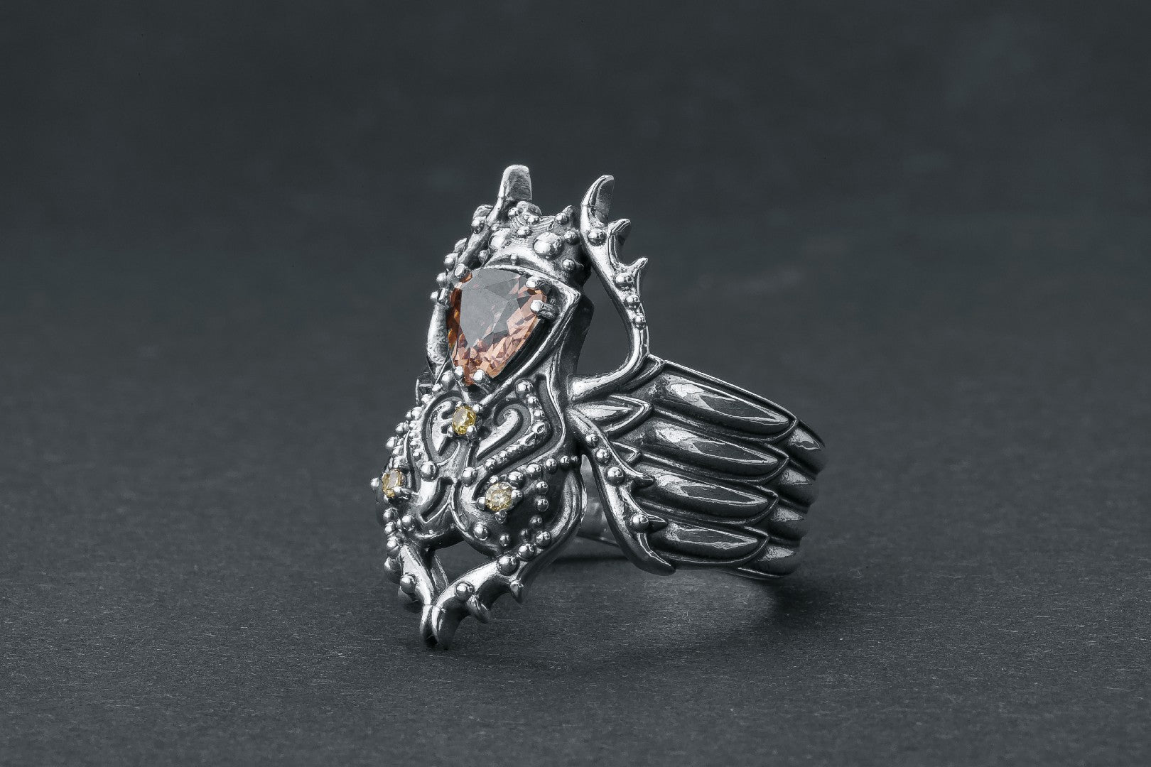 Egyptian Scarab Statement Ring with Gem, 925 silver - vikingworkshop