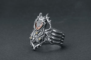 Egyptian Scarab Statement Ring with Gem, 925 silver - vikingworkshop