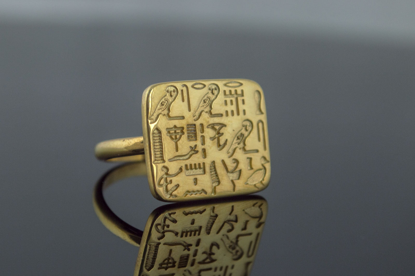 Unique Ring with Egypt Symbols Gold Jewelry - vikingworkshop