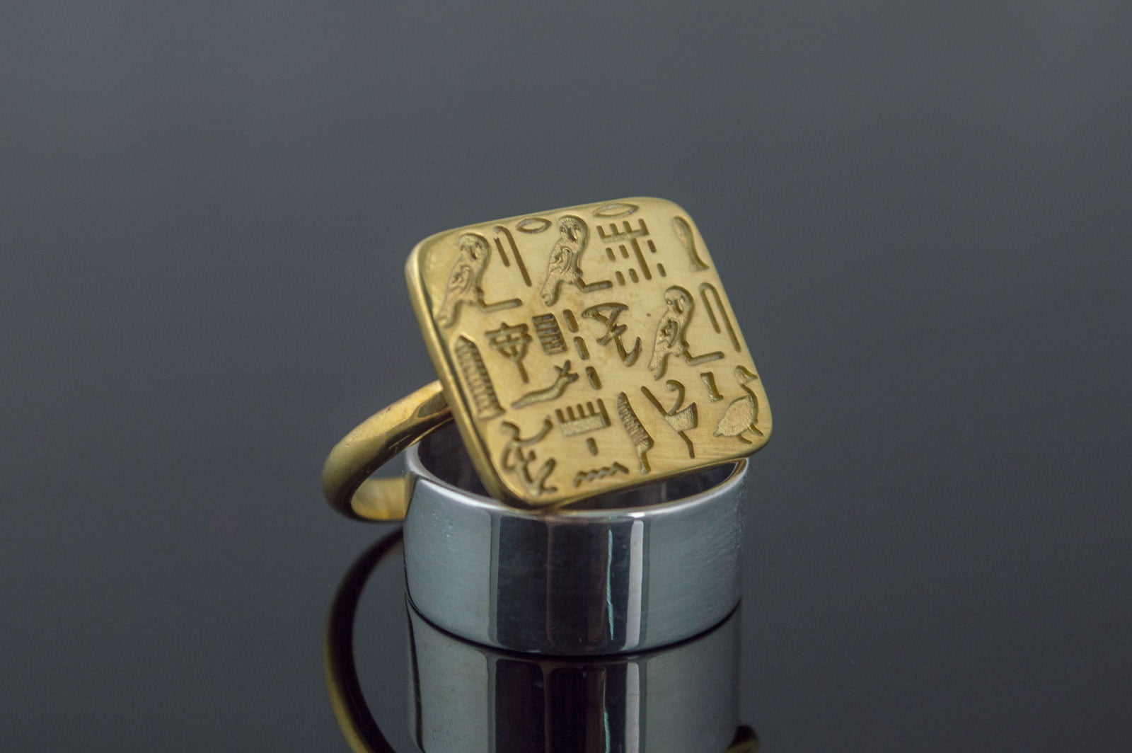 Unique Ring with Egypt Symbols Gold Jewelry - vikingworkshop