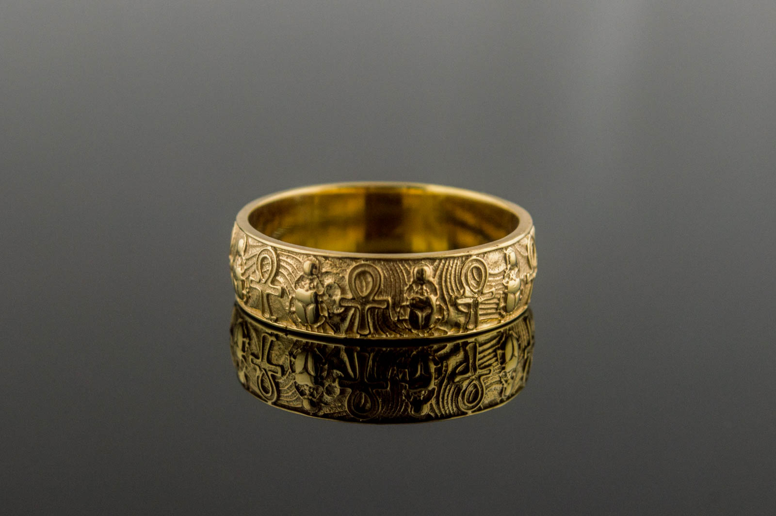 Gold Unique Ring with Egypt Ankh Symbol Egypt Jewelry - vikingworkshop