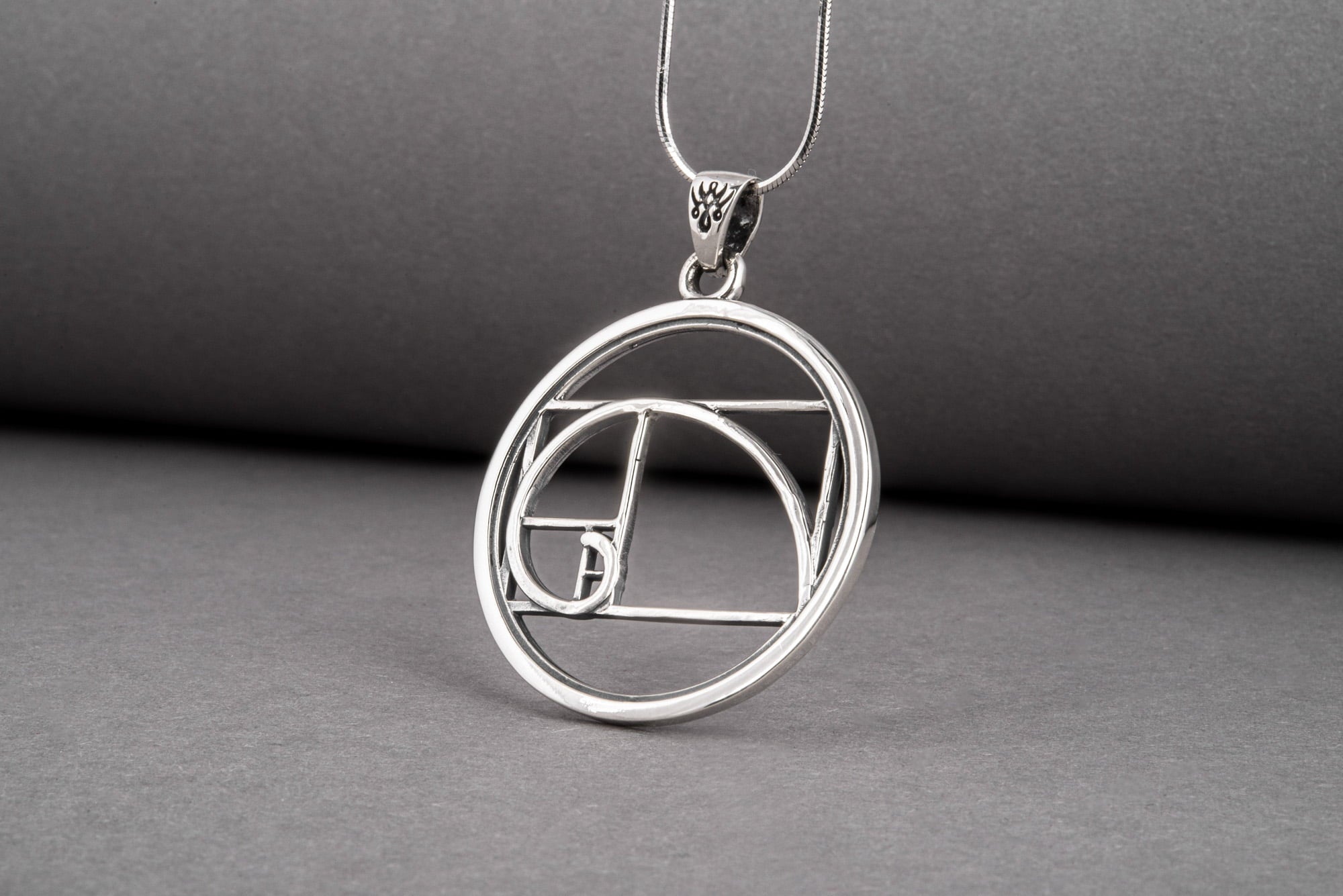 Unique Pendant with Golden Triangle Symbol Sterling Silver Geometry Jewelry - vikingworkshop