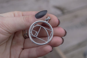 Unique Pendant with Golden Triangle Symbol Sterling Silver Geometry Jewelry - vikingworkshop