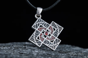 Pendant with Geometry Ornament and Gems Sterling Silver Jewelry - vikingworkshop