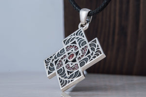 Pendant with Geometry Ornament and Gems Sterling Silver Jewelry - vikingworkshop