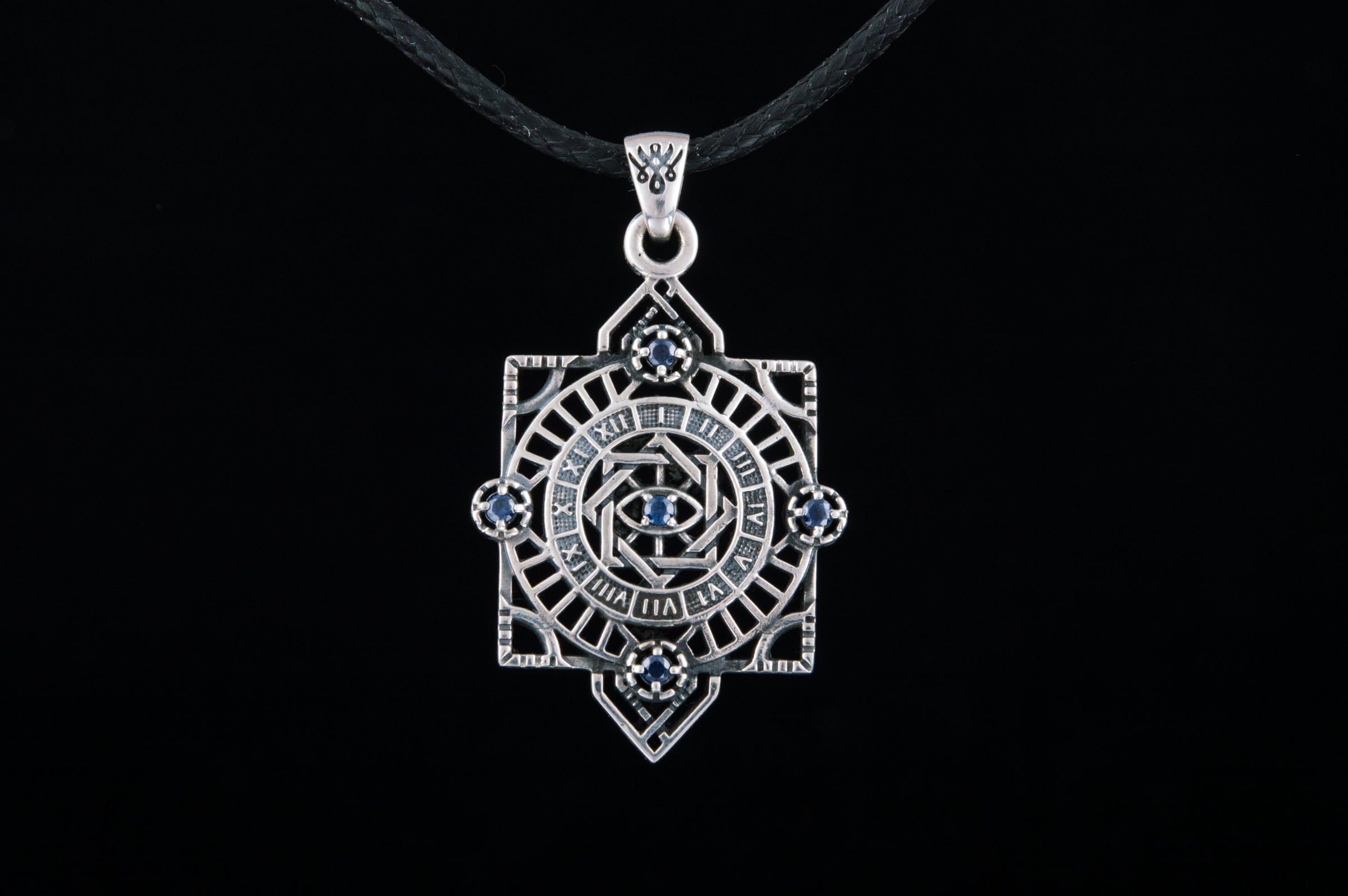 Geometry Style Pendant with Gems Sterling Silver Unique Jewelry - vikingworkshop