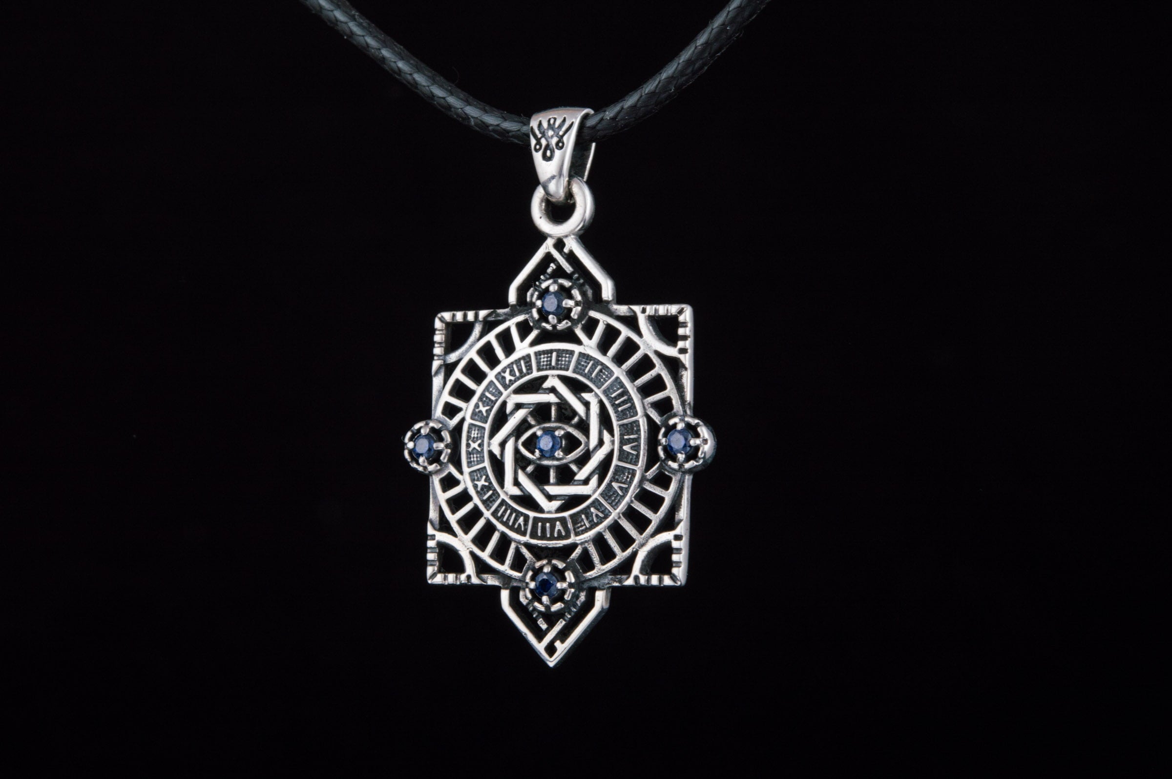 Geometry Style Pendant with Gems Sterling Silver Unique Jewelry - vikingworkshop