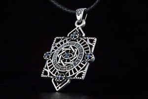 Geometry Style Pendant with Gems Sterling Silver Unique Jewelry - vikingworkshop