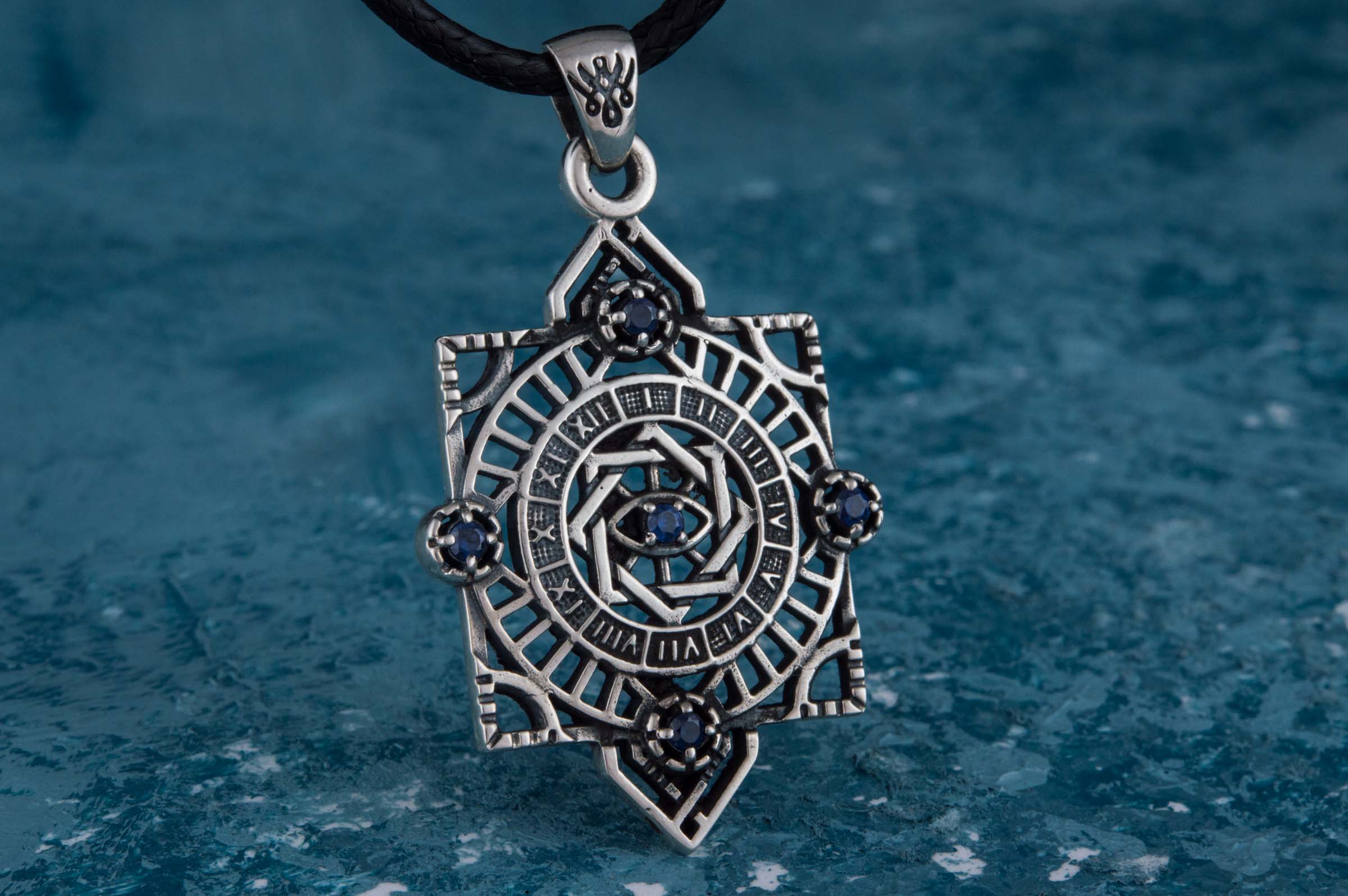 Geometry Style Pendant with Gems Sterling Silver Unique Jewelry - vikingworkshop