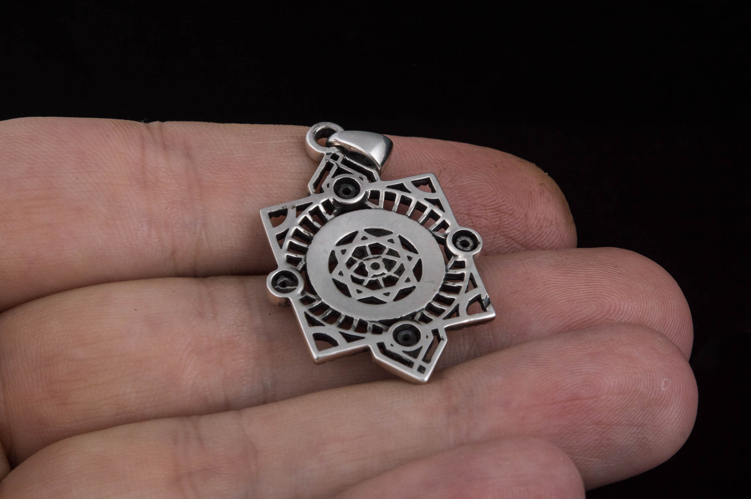 Geometry Style Pendant with Gems Sterling Silver Unique Jewelry - vikingworkshop